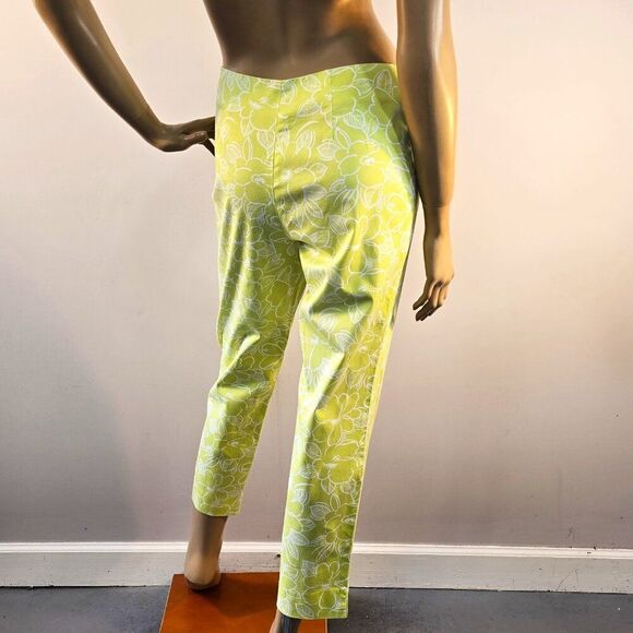 Rafael Cropped Pants Womens Size 6 Light Green Floral White Flat Front - Picture 5 of 11